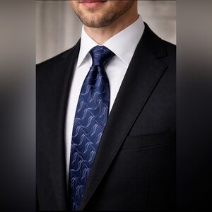 Mazzoni 100% Silk Blue Geometric Neck Tie